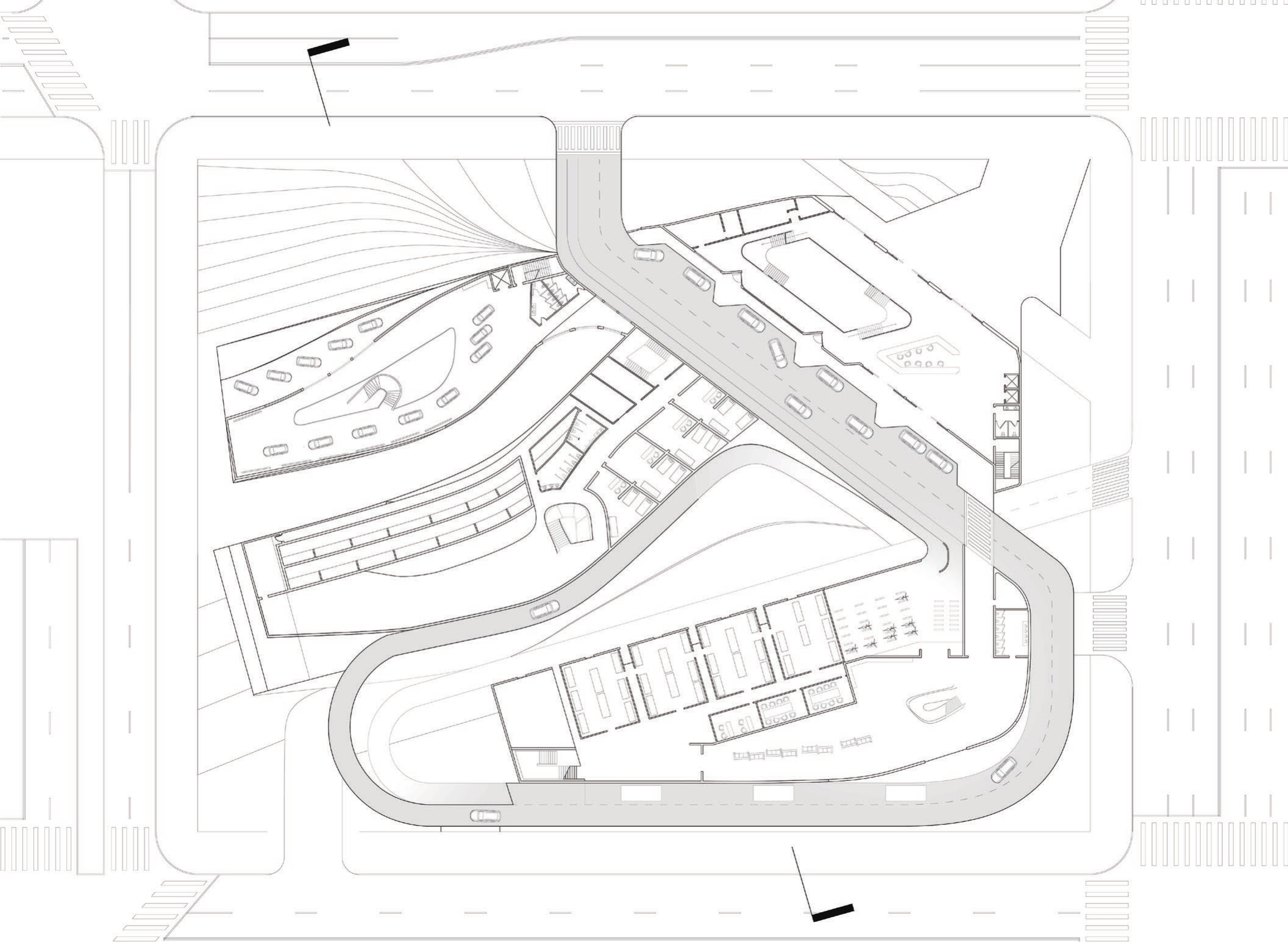 Ground floor plan and movement routes through the headquarters