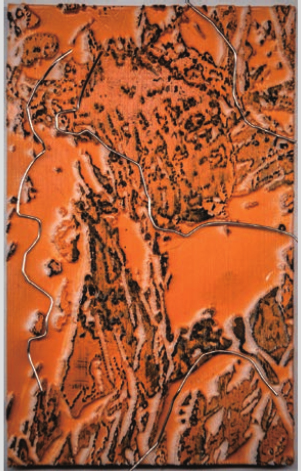 Orange physical texture experiment generated from terrain-like relief