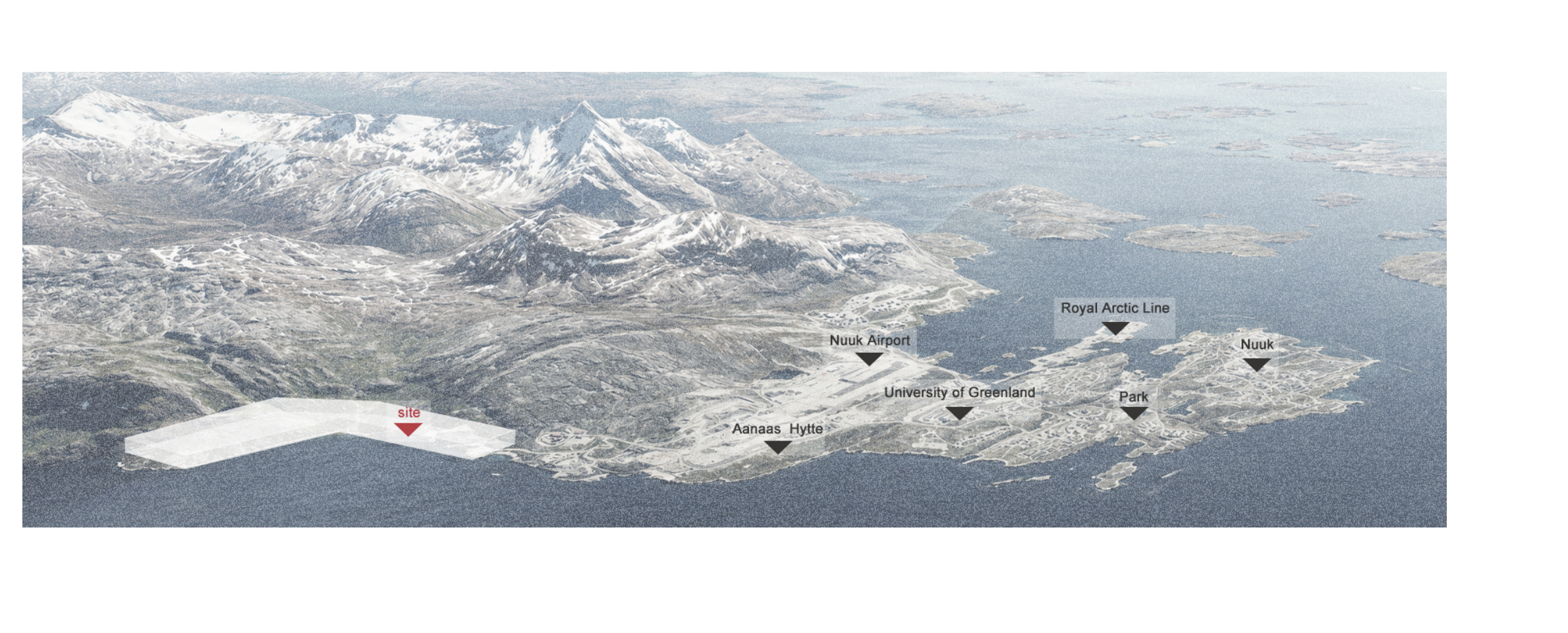 Regional aerial view locating Nuuk and the project site