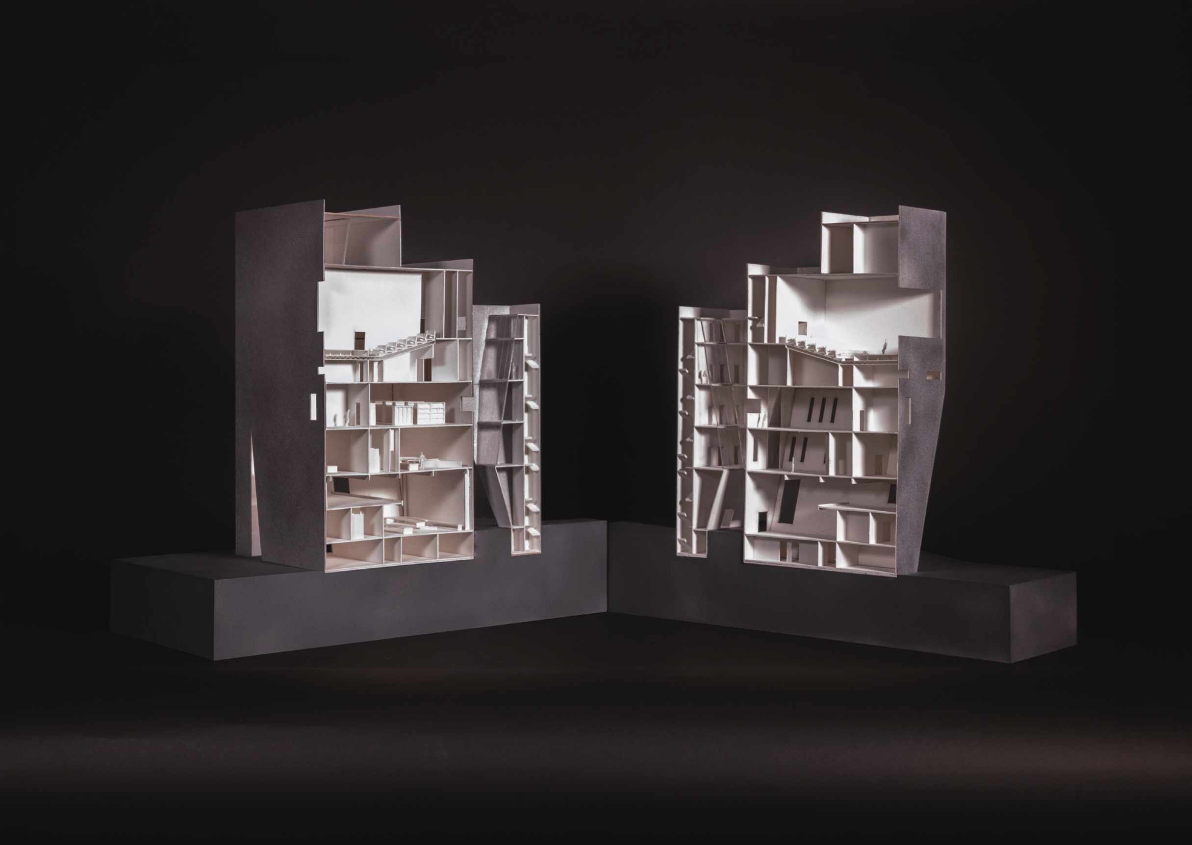Two sectional physical models of the civic center