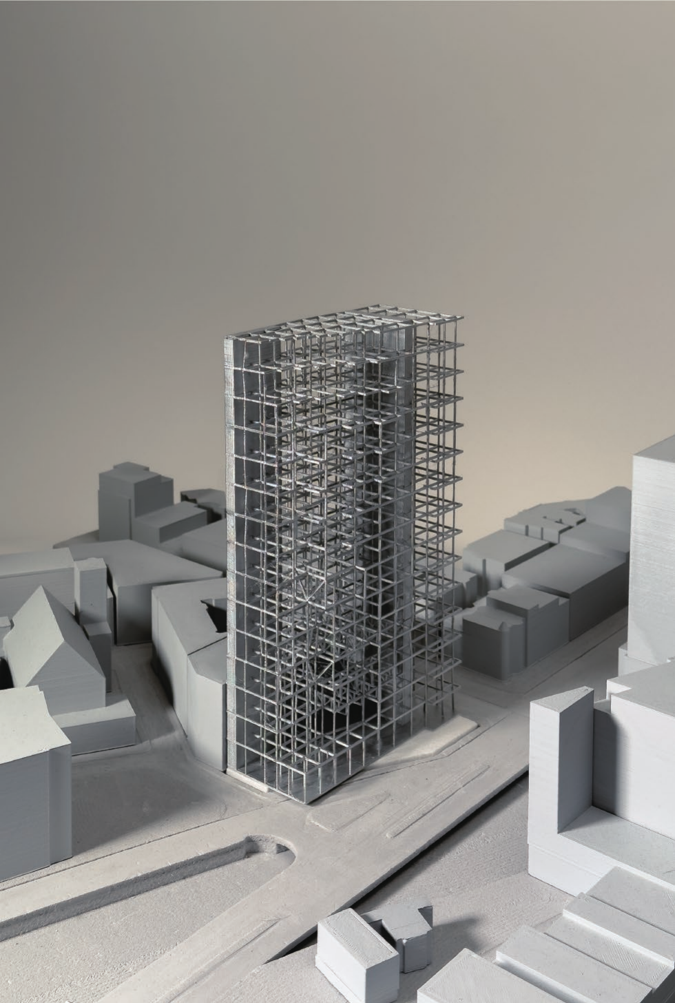 Structural tower model placed within the Boston site