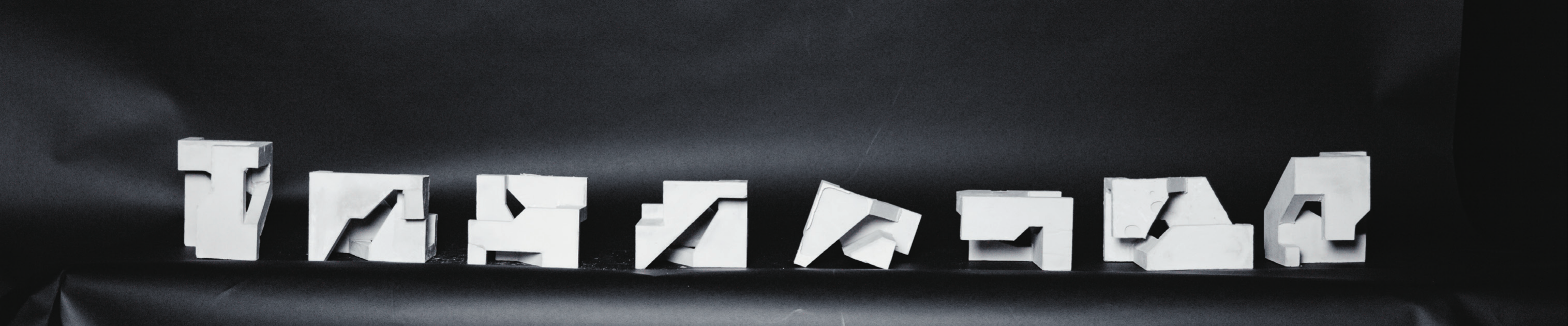Sequential row of concrete fragments testing solid and void