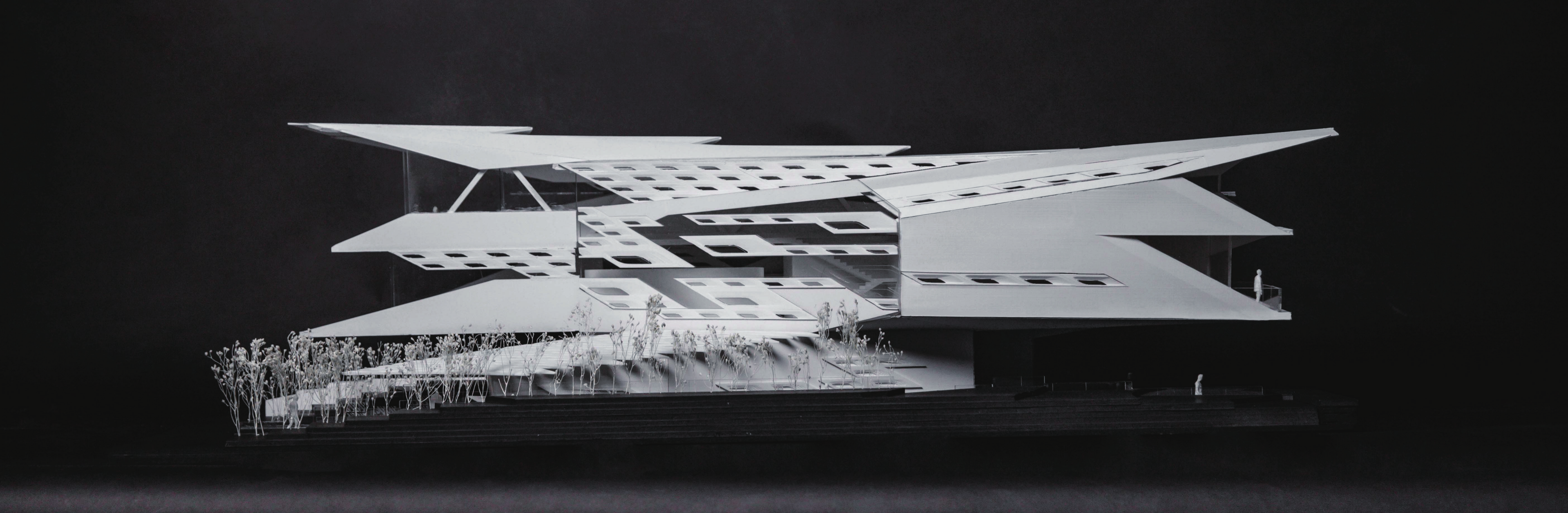 Long profile view of the final artist residence model