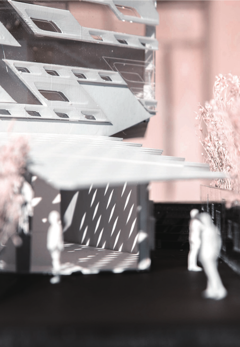 Interior rendering of the stair connecting the gallery levels