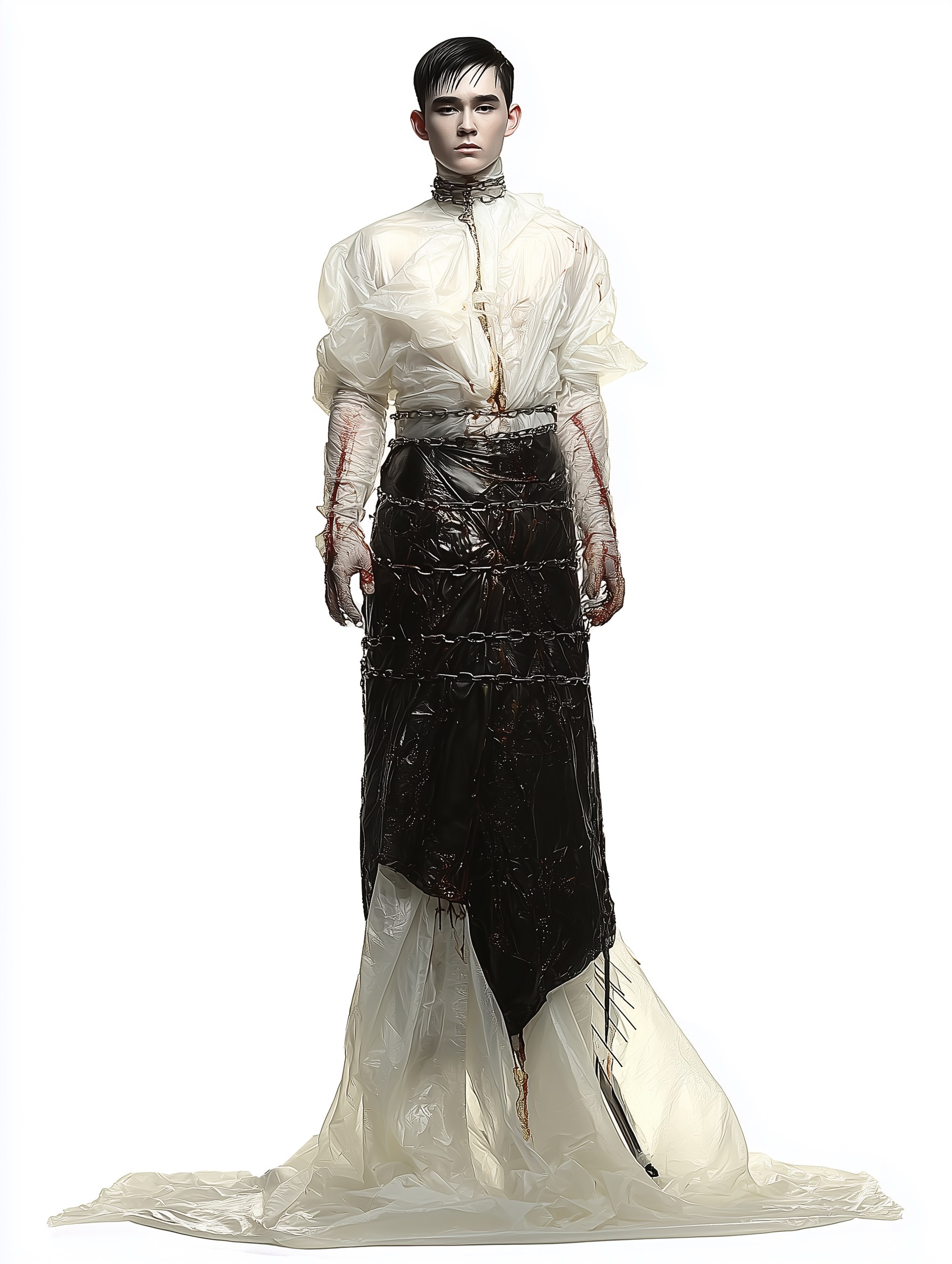 Costume concept for Faust in pale layered fabric