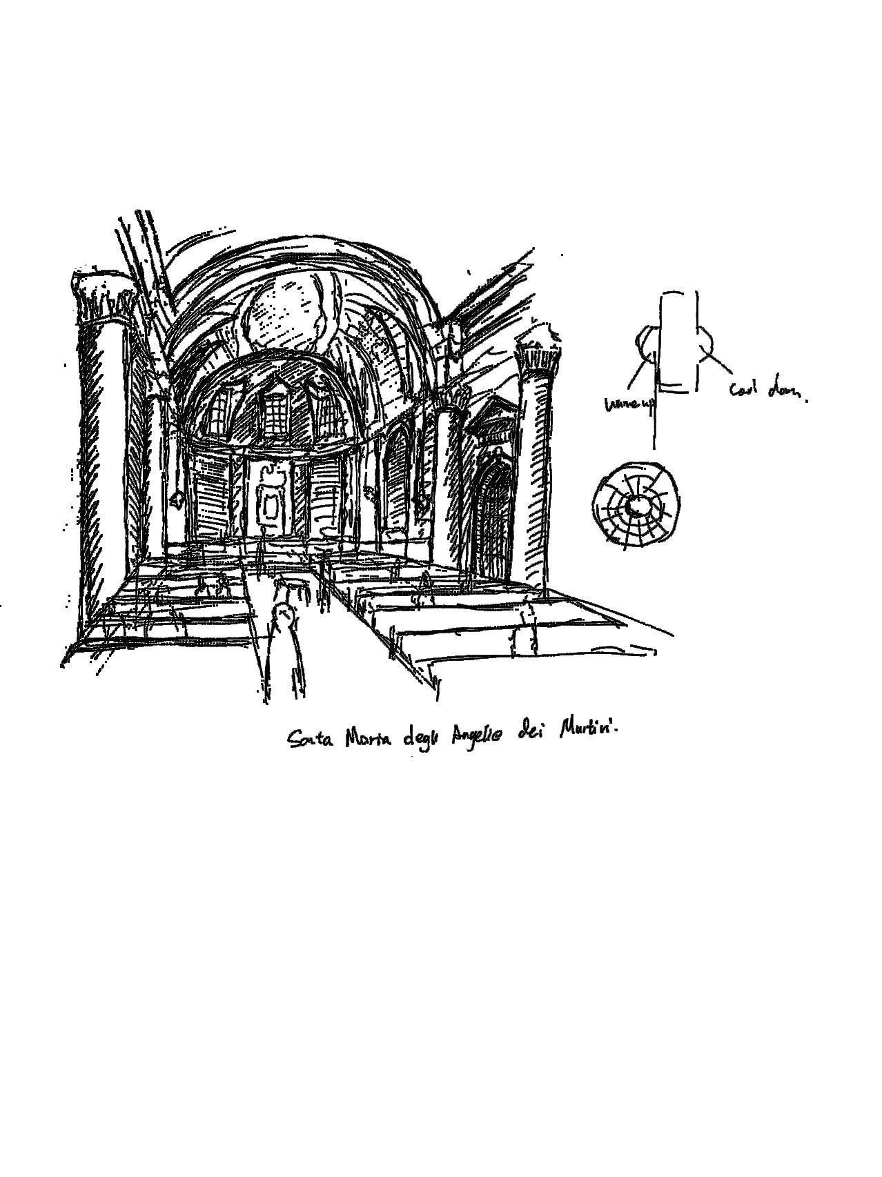 Field sketch of a richly framed interior opening