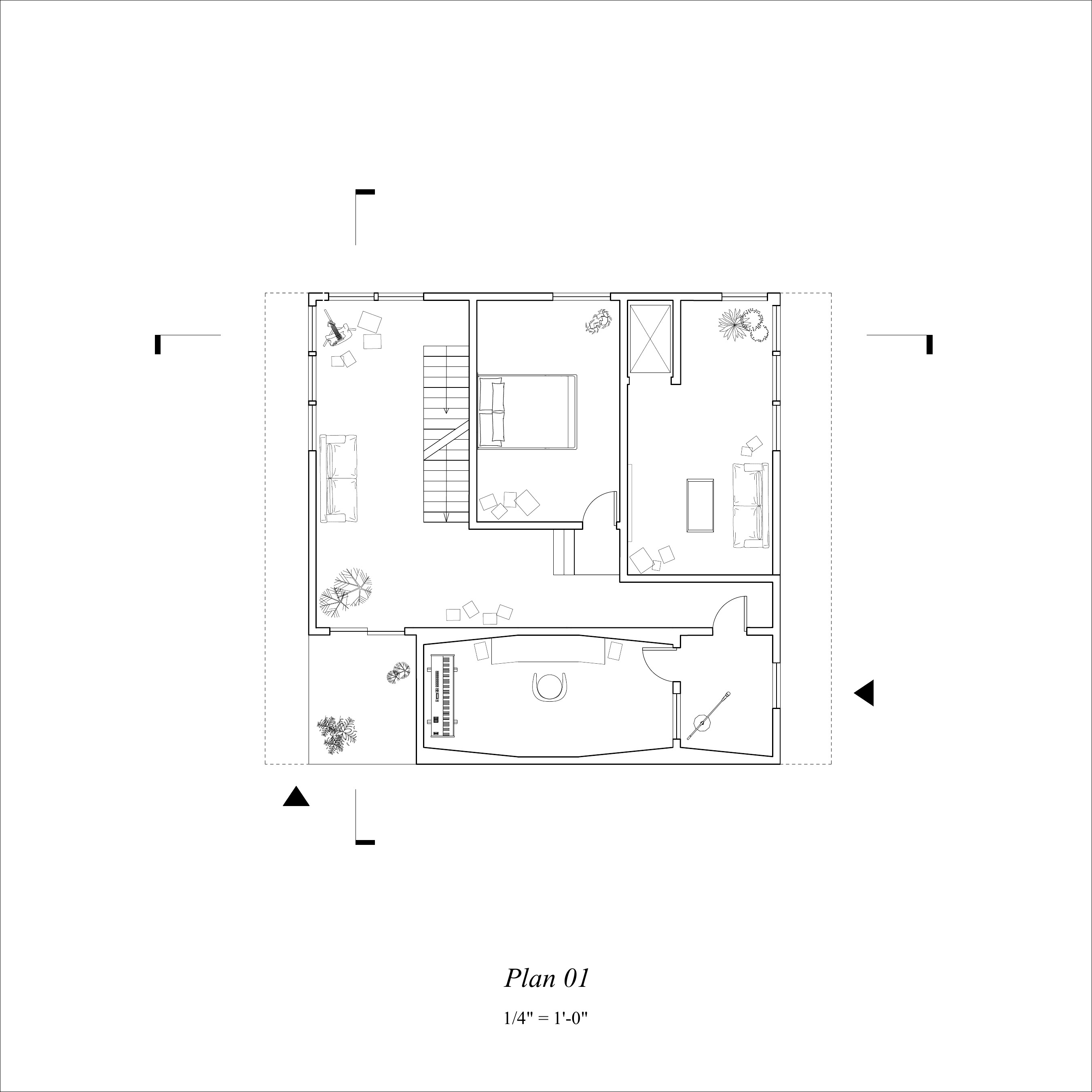 First-floor plan showing two household routes