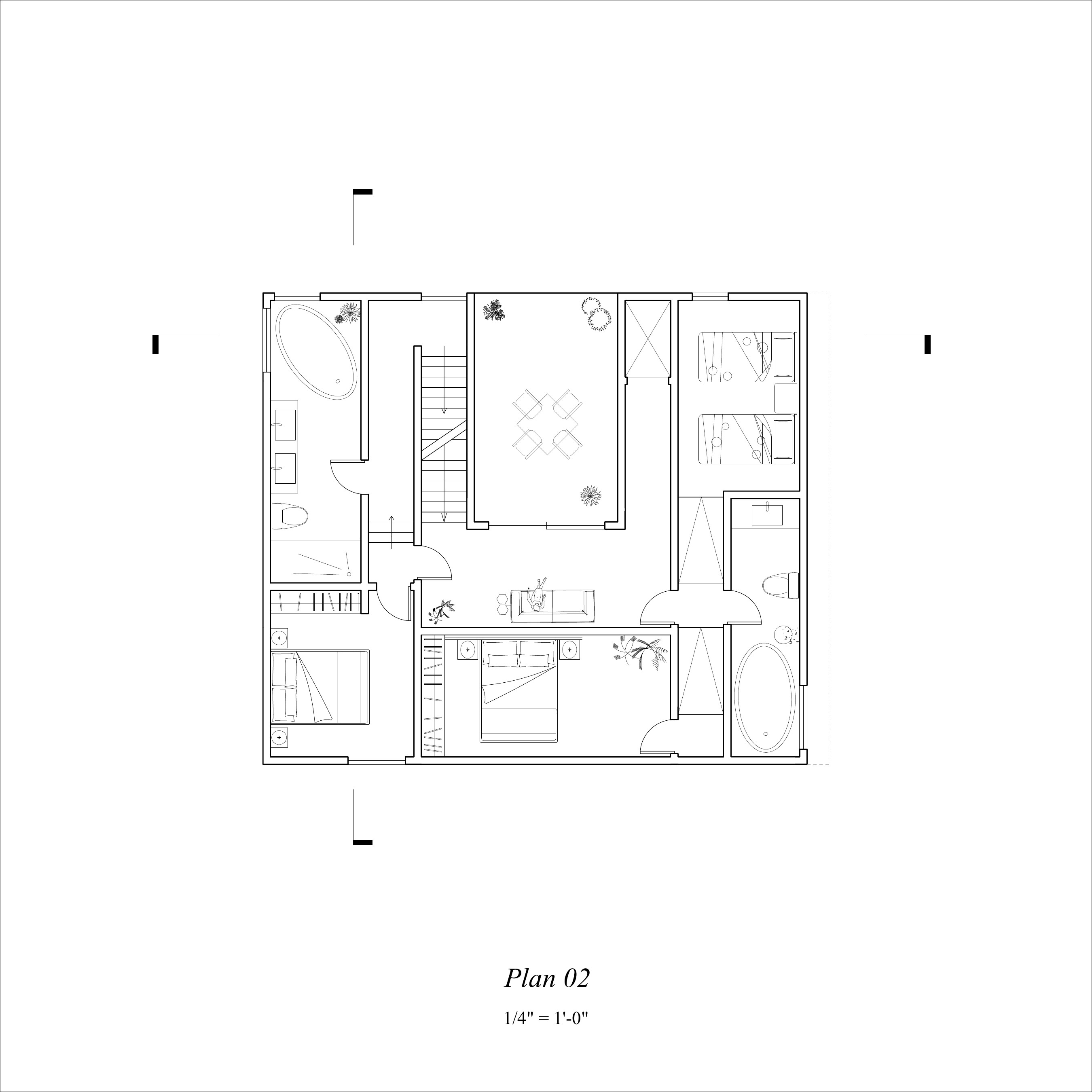 Second-floor plan showing the widened corridor and balcony