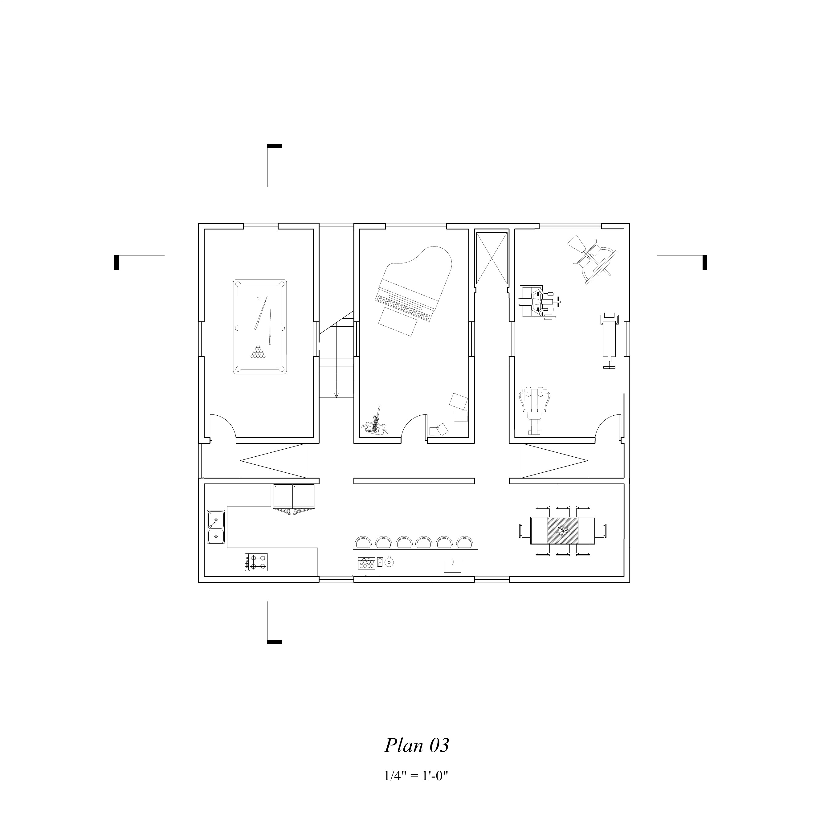 Upper-floor plan showing private circulation to shared rooms