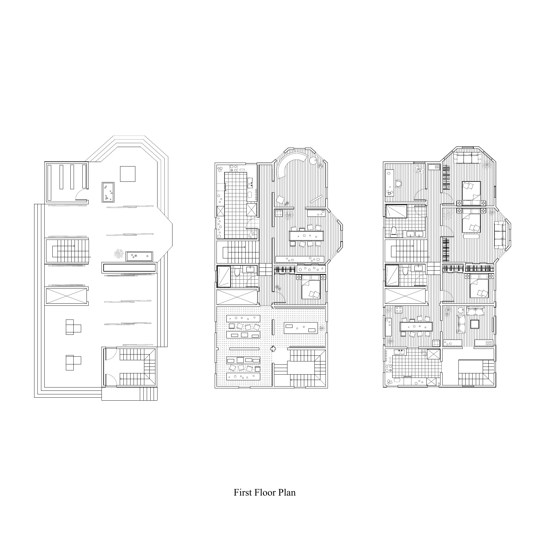 Plans for the first triple-decker with artist residence and family housing