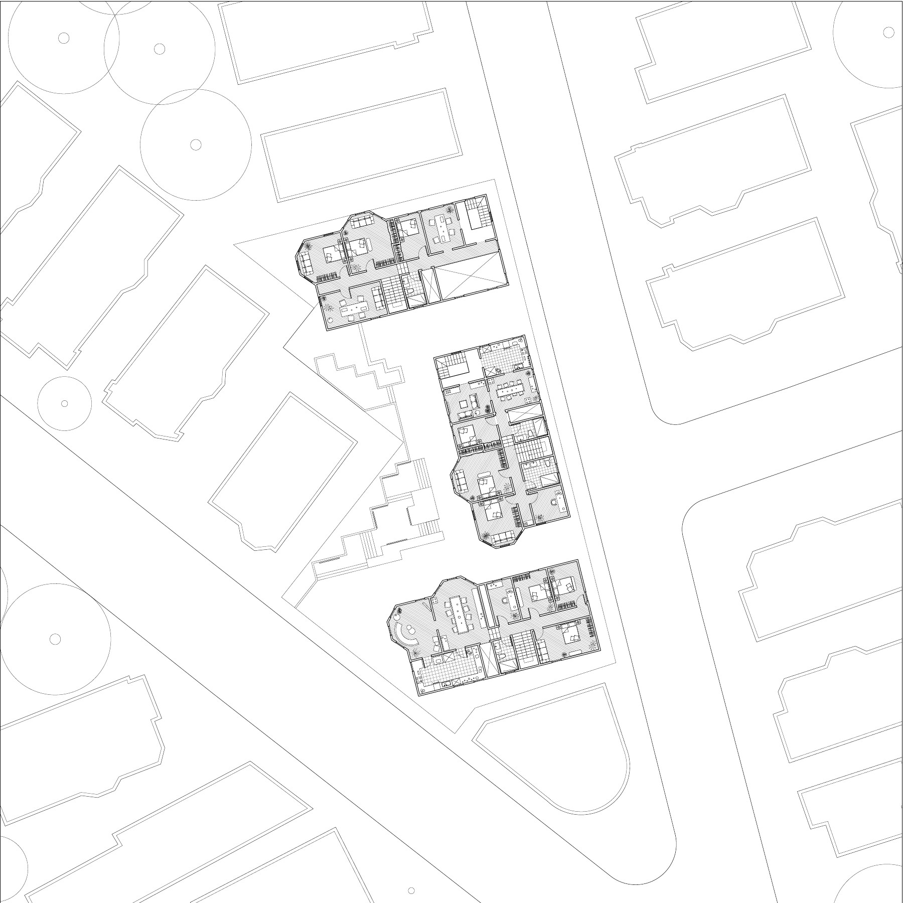 Final site plan aligning three triple-deckers