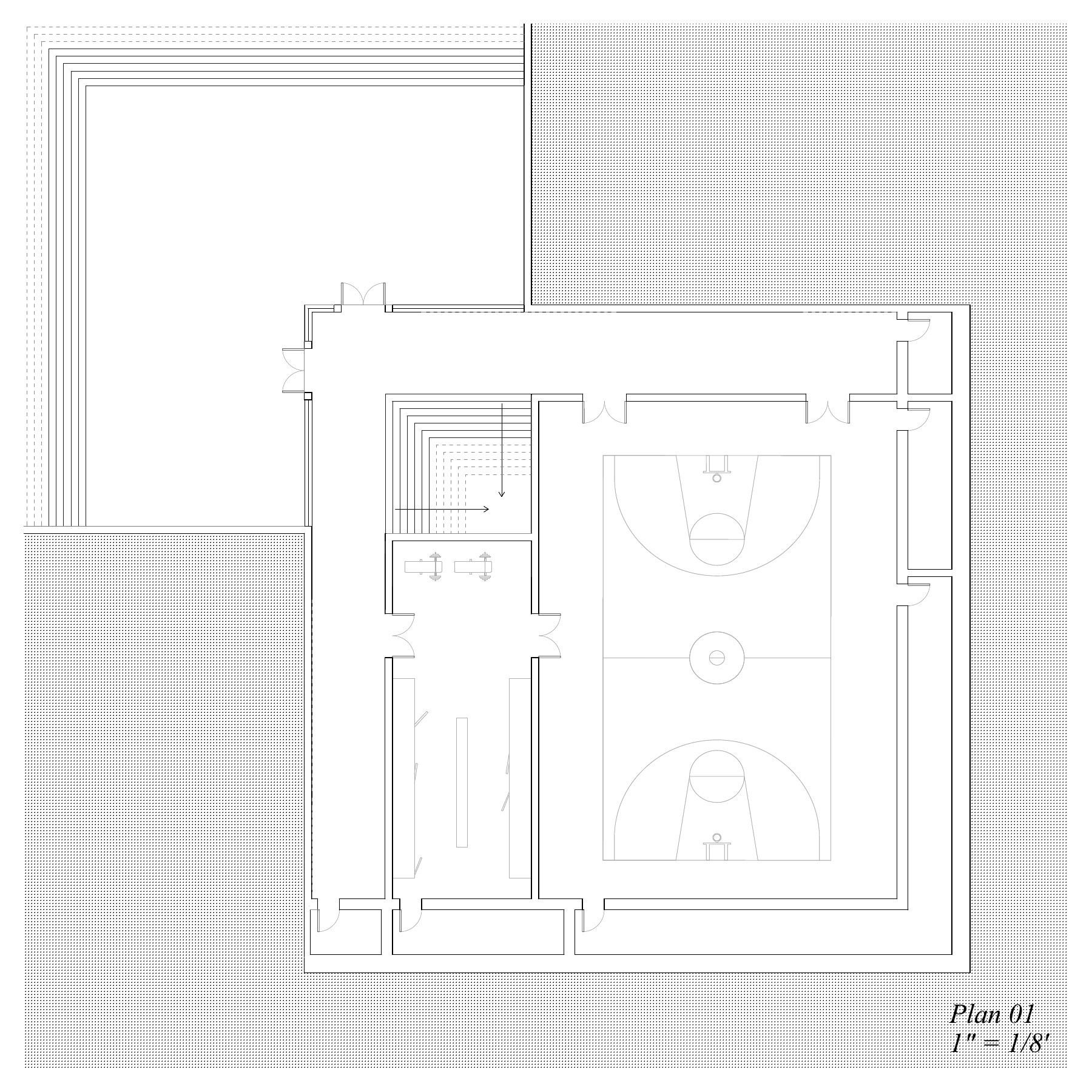 Lower-level plan with gym and shared arrival