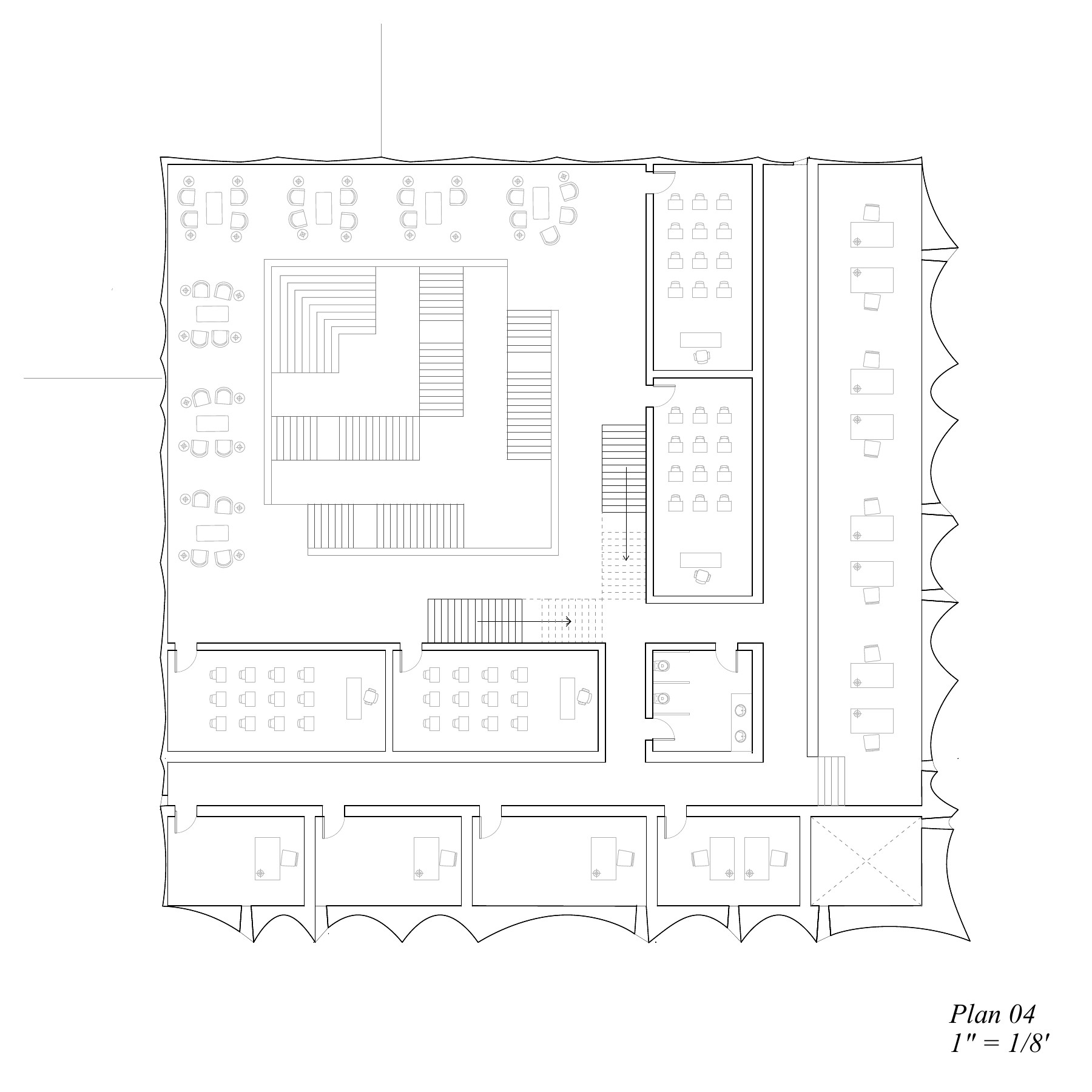 Fourth-level plan with classrooms and reading lounge