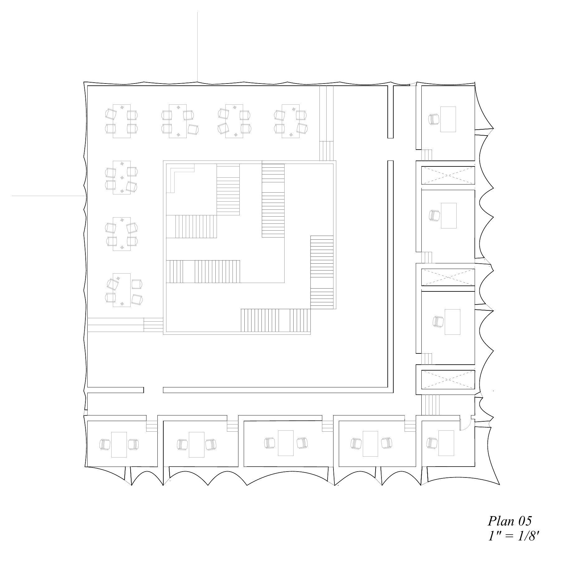 Fifth-level plan with quiet study rooms