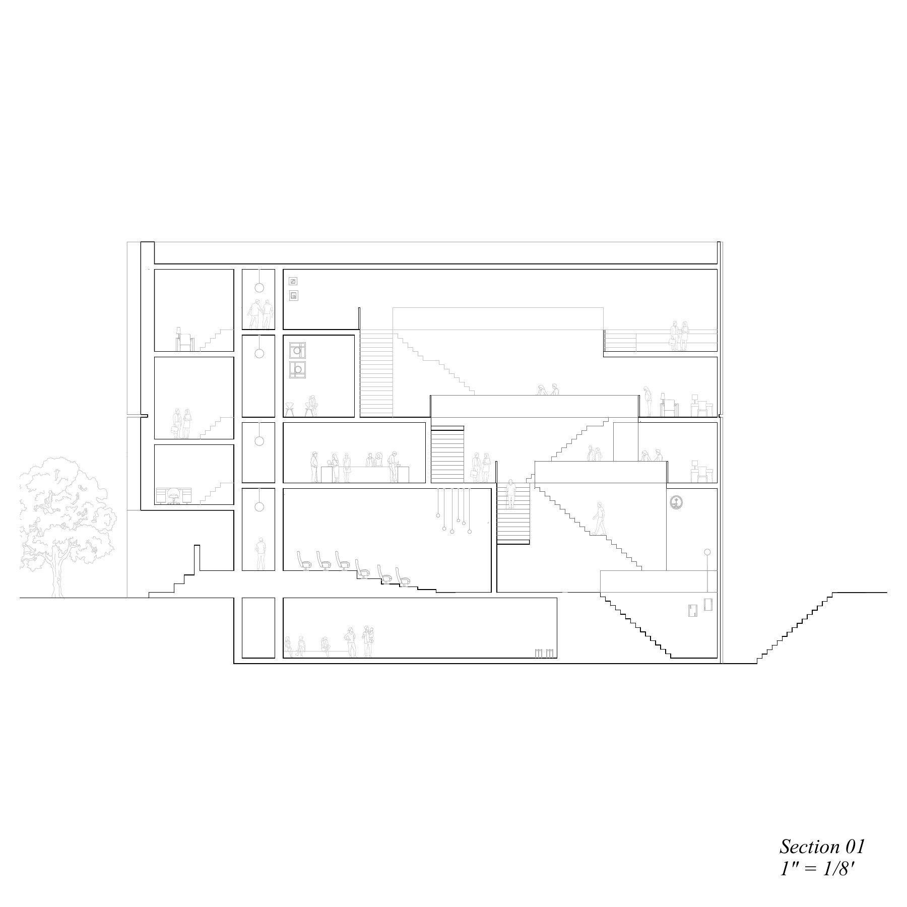Building section through nested program and circulation